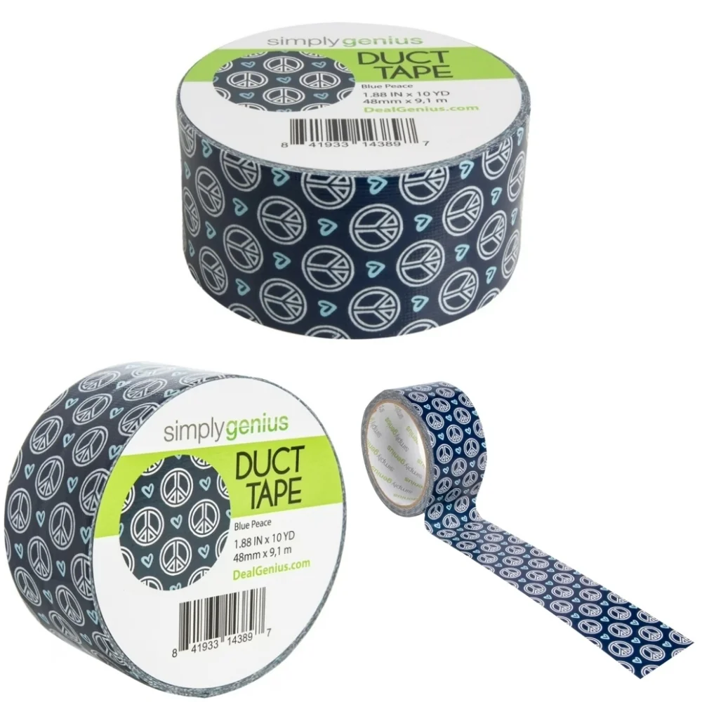 Simply Genius Craft Duct Tape Roll Print Color Pattern Blue Peace Wide 10 Yards